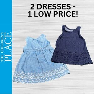 The Children’s Place Infant Baby Girl Lot - 2 Denim Ruffle Dresses / Sz 18 mos